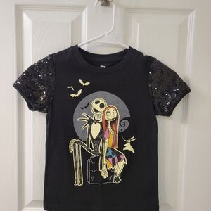 Disney Black T-Shirt with Sequin Sleeves and Nightmare Graphic Girl's Size S